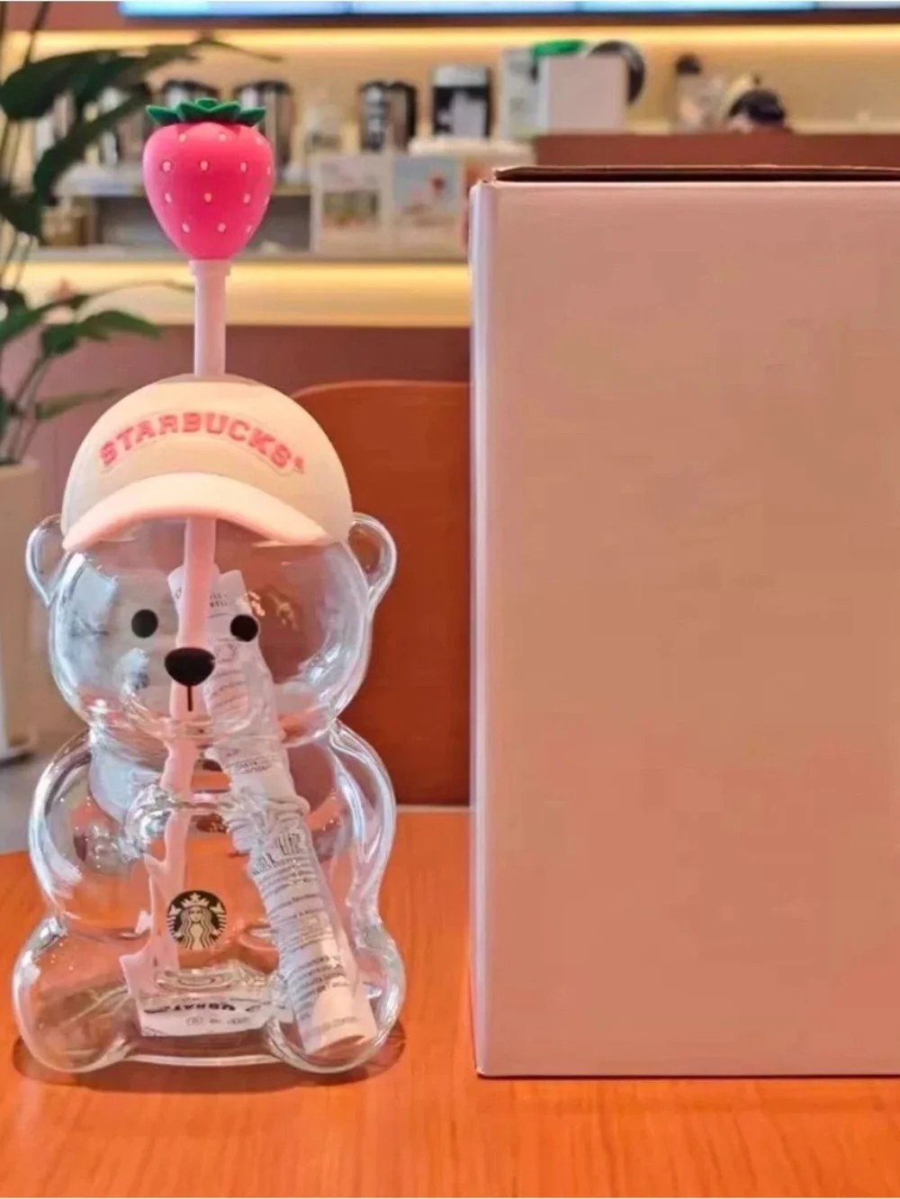 2026 Starbucks Bearista Pink Bear Glass Tumbler Cold Cup with Straw 20oz 591ml